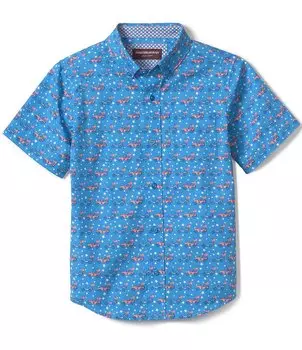 Johnston & Murphy Little /Рубашка с короткими рукавами и патриотическим принтом автомобилей для мальчиков 4–16 лет, синий