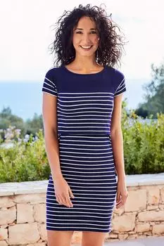 JoJo Maman Bb темно-синее платье для грудного вскармливания с бретонскими бретелями Jojo Maman Bb, белый