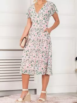 Jolie Moi Kaylynn Расклешенное платье миди с цветочным принтом, Розовый/Мульти