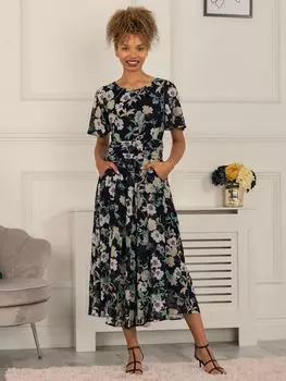 Jolie Moi Nadine Шифоновое платье с цветочным принтом, Темно-синий