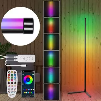 Jopassy 7W Светодиодный торшер Светодиодный красочный торшер RGB с регулируемой яркостью Угловой светильник Цветная колонна, черный