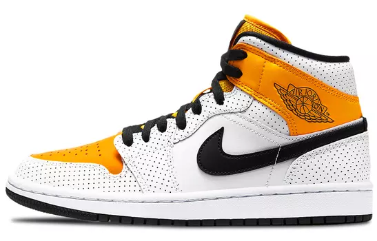 Кроссовки Nike Air Jordan 1 Mid, белый/желтый/черный