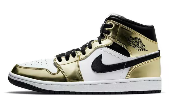 Jordan 1 Mid Metallic Gold Черный Белый