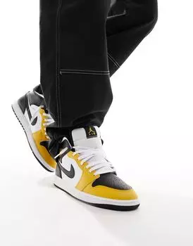 Jordan – Air 1 Mid – Бело-желтые спортивные туфли до щиколотки