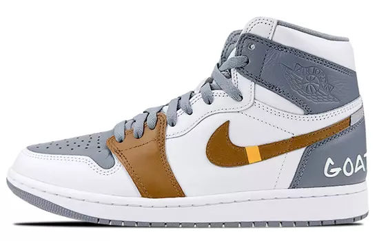 Кроссовки Air JORDAN 1 Vintage Basketball Shoes Unisex High-Top White Gray/Brown