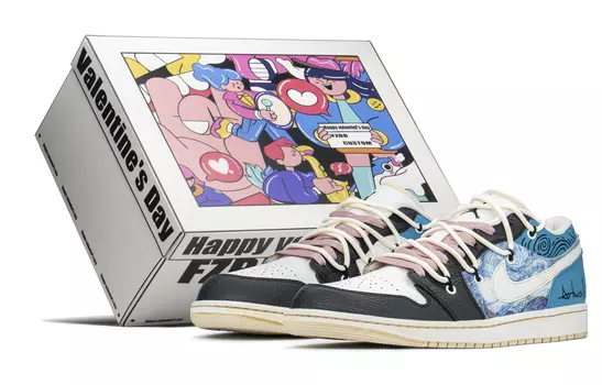 Кроссовки Air Jordan 1 Vintage Basketball Shoes Unisex Low-Top Lightning Blue/white/black