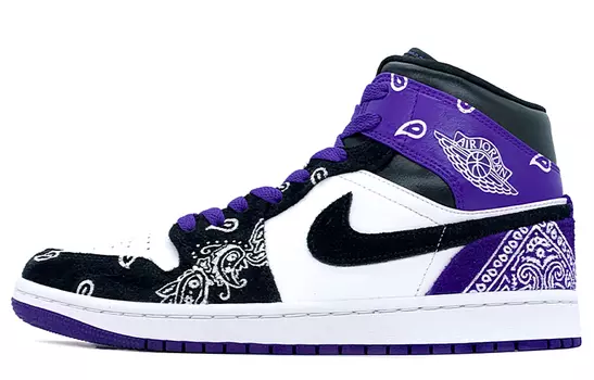 Кроссовки Air JORDAN 1 Vintage Basketball Shoes Unisex Mid-Top Black And White/Purple