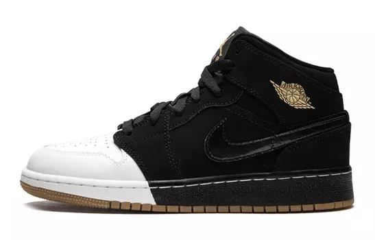 Кроссовки Jordan 1 Mid Black White Gold GS