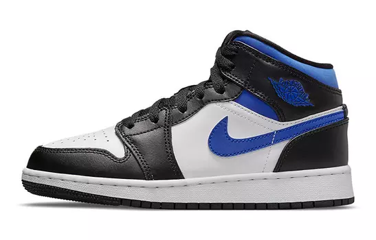Кроссовки Jordan 1 Mid White Black Racer Blue GS