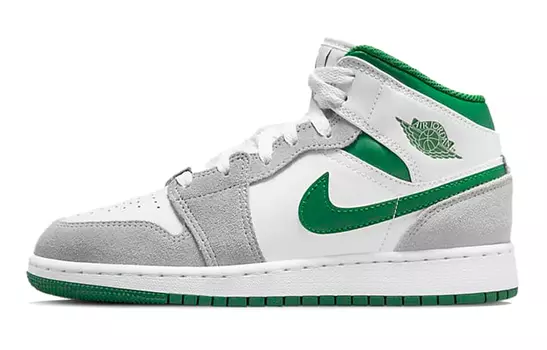Кроссовки Jordan 1 Mid SE White Pine Green Smoke Grey GS