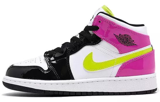 Кроссовки Jordan 1 Mid White Black Cyber Pink GS