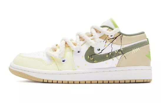 Кроссовки Air JORDAN 1 Vintage Basketball Shoes Women's Low-Top White Yellow Brown