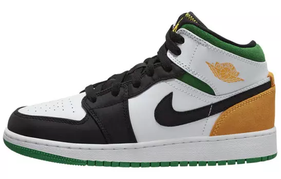 Кроссовки Jordan 1 Mid SE White Laser Orange Lucky Green GS