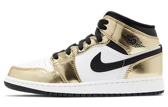Кроссовки Jordan 1 Mid Metallic Gold Black White GS