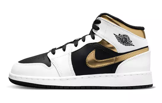 Кроссовки Jordan 1 Mid White Gold Black GS