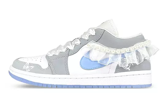 Кроссовки Air JORDAN 1 Vintage Basketball Shoes Women's Low-Top White Gray Blue