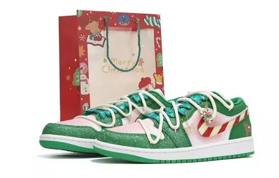 Кроссовки Air Jordan 1 Vintage Basketball Shoes Women's Low-Top White/Green/Pink