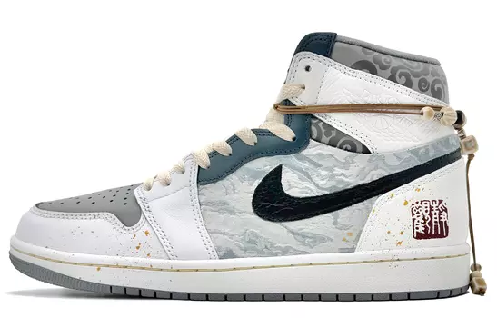 Кроссовки Air JORDAN 1 Vintage Basketball Women's High-Top, белый/серый/синий