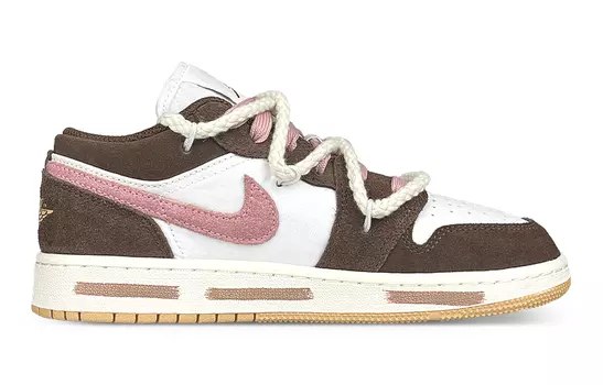 Кроссовки Air JORDAN 1 Vintage Basketball Shoes Women's Low-Top White Brown/Pink