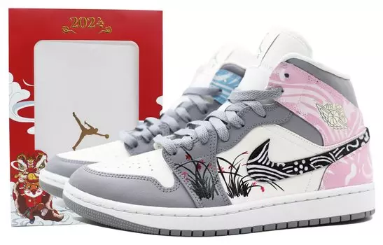 Кроссовки Air Jordan 1 Vintage Basketball Shoes Women's Mid-Top Gray Pink