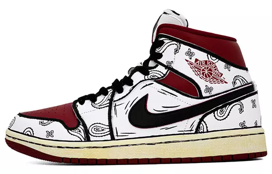 Кроссовки Air JORDAN 1 Vintage Basketball Shoes Women's Mid-Top Black White Red