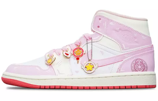 Кроссовки Air JORDAN 1 Vintage Basketball Shoes Women's High-Top Beige Pink