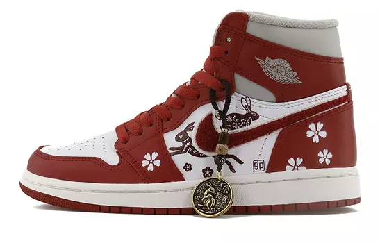 Кроссовки Air Jordan 1 Vintage Basketball Women's High-Top, красный/белый/кролик