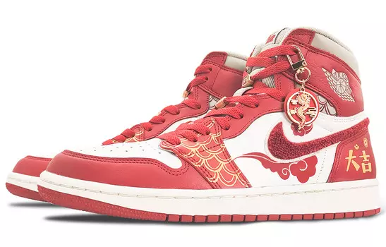 Кроссовки Air Jordan 1 Vintage Basketball Women's High-Top, красный/белый/золотой