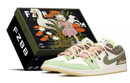 Кроссовки Air Jordan 1 Vintage Basketball Shoes Women's Low-Top Brown/yellow/cyan