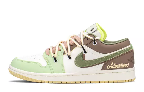 Кроссовки Air Jordan 1 Vintage Basketball Shoes Women's Low-Top Brown/yellow/cyan