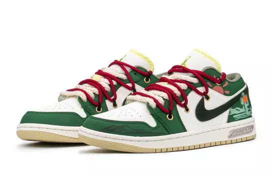 Кроссовки Air JORDAN 1 Vintage Basketball Shoes Women's Low-Top Green White Black