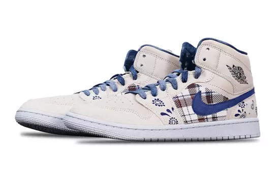 Кроссовки Air Jordan 1 Vintage Basketball Shoes Women's High-Top Rice / White / Blue / Burgundy
