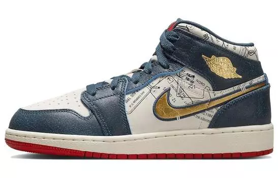 Jordan Air Jordan 1 винтажные баскетбольные кроссовки женские, Beige/Blue/Gold