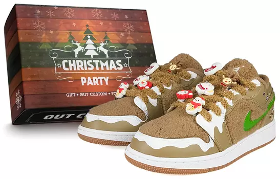 Кроссовки Air Jordan 1 Vintage Basketball Shoes Women's Low-Top White/Brown/Green/Red