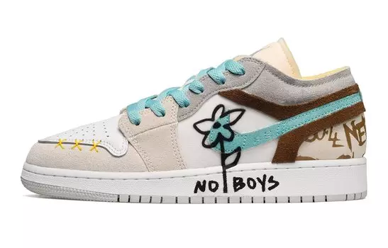Jordan Air Jordan 1 винтажные баскетбольные кроссовки женские, Gray-yellow-white