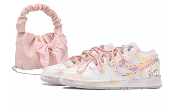 Jordan Air Jordan 1 винтажные баскетбольные кроссовки женские, White Pink Yellow