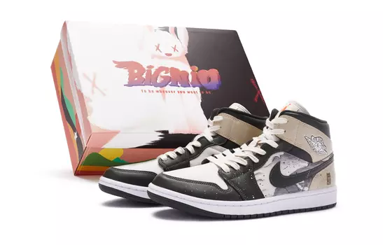 Кроссовки Air JORDAN 1 Vintage Basketball Shoes Women's Low-Top Black Beige/Brown