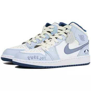 Кроссовки Air JORDAN 1 Vintage Basketball Shoes Women's High-Top White Blue