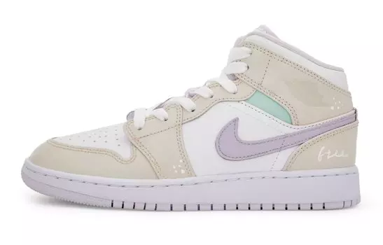 Jordan Air Jordan 1 винтажные баскетбольные кроссовки женские, White, purple, green rice apricot