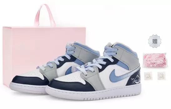 Jordan Air Jordan 1 винтажные баскетбольные кроссовки женские, Slate Blue/White-Tar