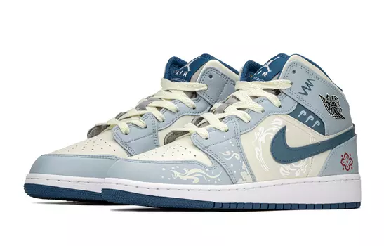 Jordan Air Jordan 1 винтажные баскетбольные кроссовки женские, Gray blue rice
