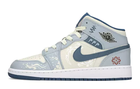 Jordan Air Jordan 1 винтажные баскетбольные кроссовки женские, Gray blue rice