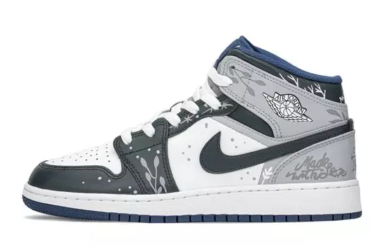 Кроссовки Air JORDAN 1 Vintage Basketball Shoes Women's Mid-Top White Gray/Blue