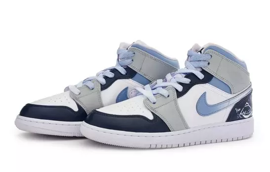 Jordan Air Jordan 1 винтажные баскетбольные кроссовки женские, Slate Blue/White-Tar