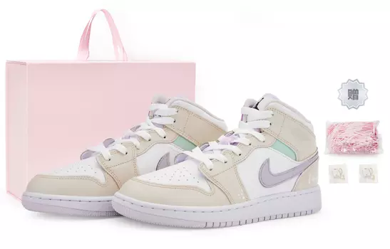 Jordan Air Jordan 1 винтажные баскетбольные кроссовки женские, White, purple, green rice apricot