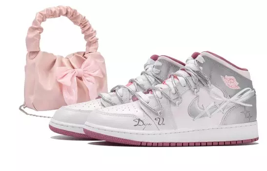 Jordan Air Jordan 1 винтажные баскетбольные кроссовки женские, White/Gray/Pink