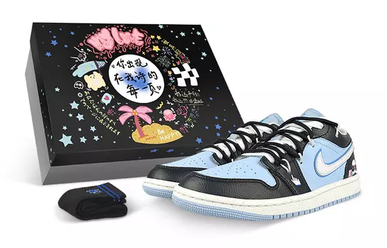 Кроссовки Air JORDAN 1 Vintage Basketball Shoes Women's Low-Top Black Blue