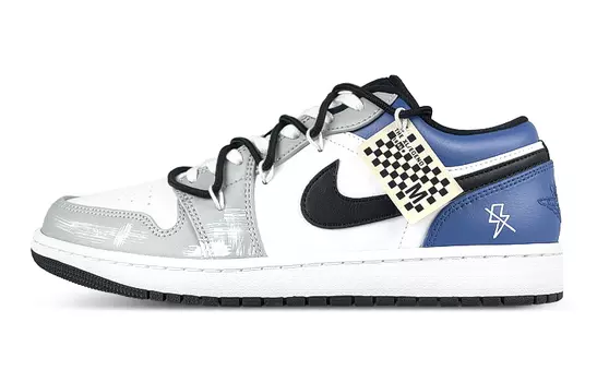 Кроссовки Air JORDAN 1 Vintage Basketball Shoes Men Low-Top White, Black, Gray/Blue