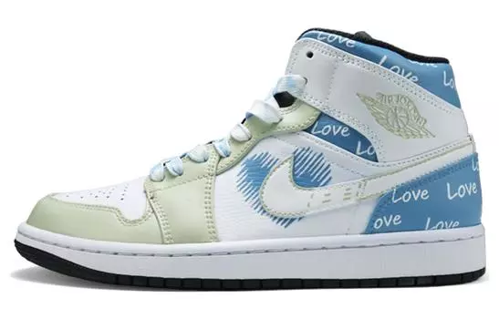Кроссовки Air JORDAN 1 Vintage Basketball Shoes Men Mid-Top White Blue/Green