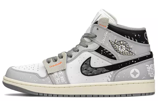 Кроссовки Air JORDAN 1 Vintage Basketball Shoes Men Mid-Top Black White Gray